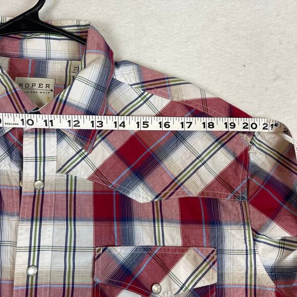 Roper Men’s Short Sleeve Pearl Snap Western Shirt Red Blue Plaid Size L Cowboy - Picture 5 of 9